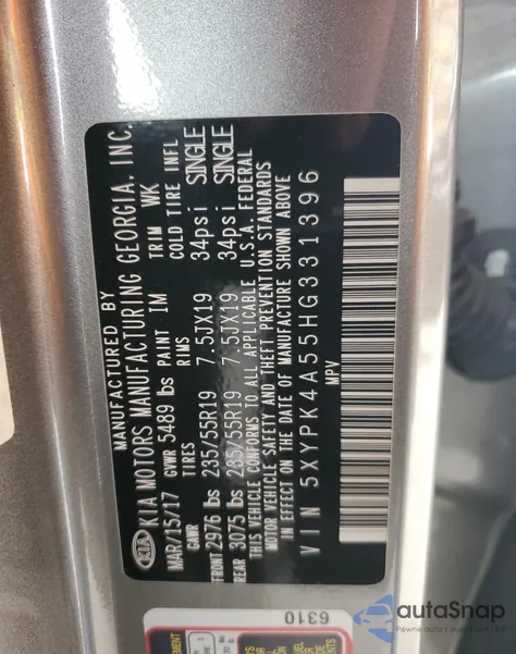 2017 Kia Sorento Sx from USA, damaged, VIN 5XYPK4A55HG331396